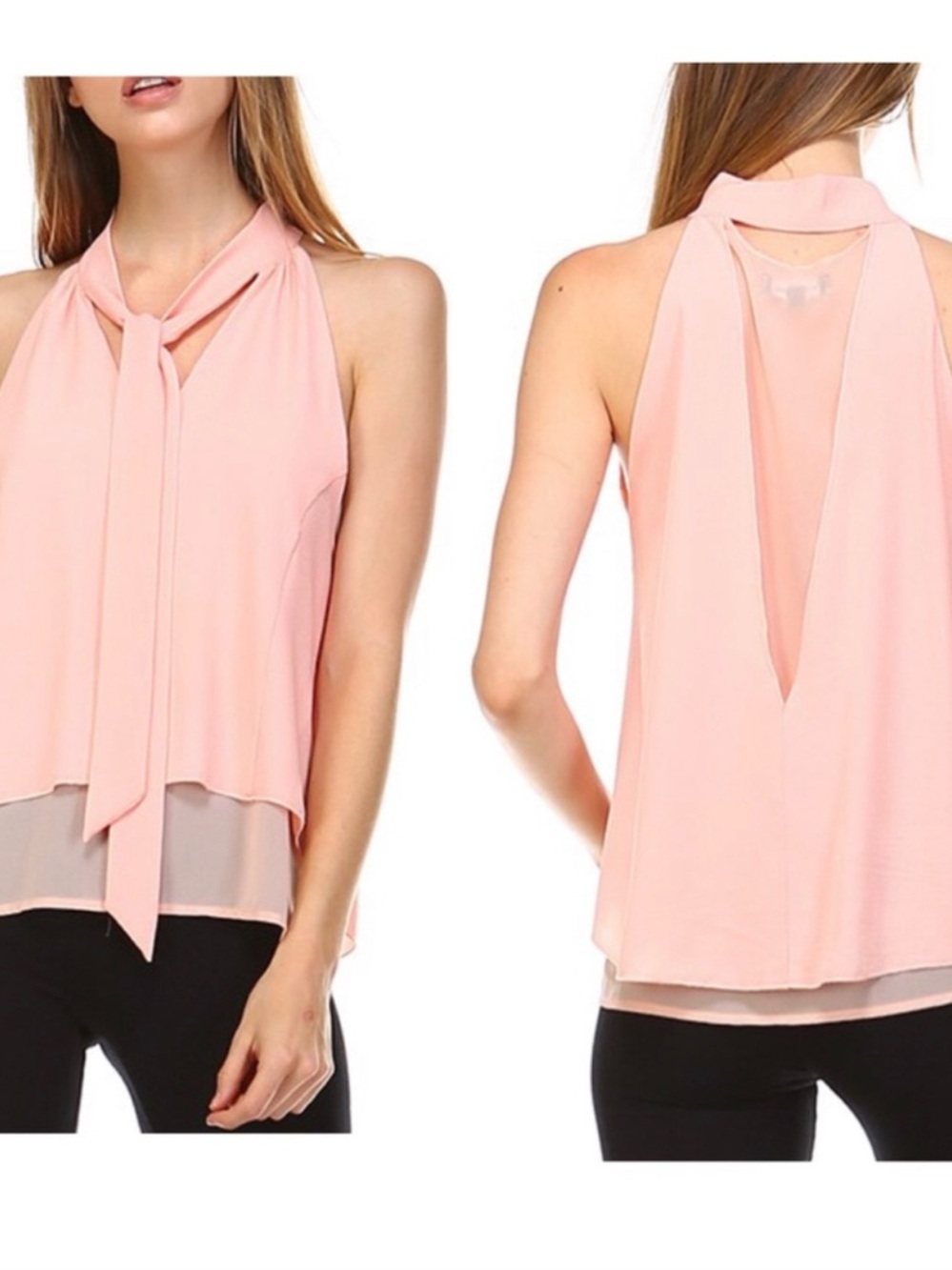 Women's Blush Tie-Neck Sleeveless Blouse  NWT